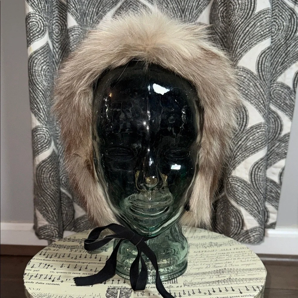 Vintage B. Altman & Co. Real Fur Bonnet Luxury Winter Hood with Grosgrain Ribbon